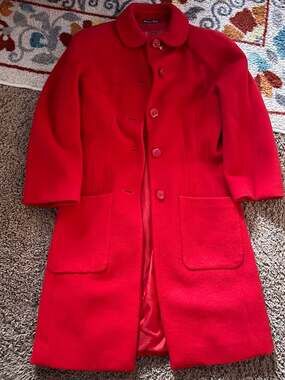 Ungaro Solo Donna Red Wool Peter Pan Collar Coat Size 38